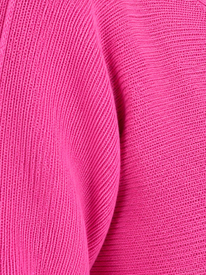 Barbie Pink Strickpullover Damen V-Ausschnitt mit abgerundetem Bund
