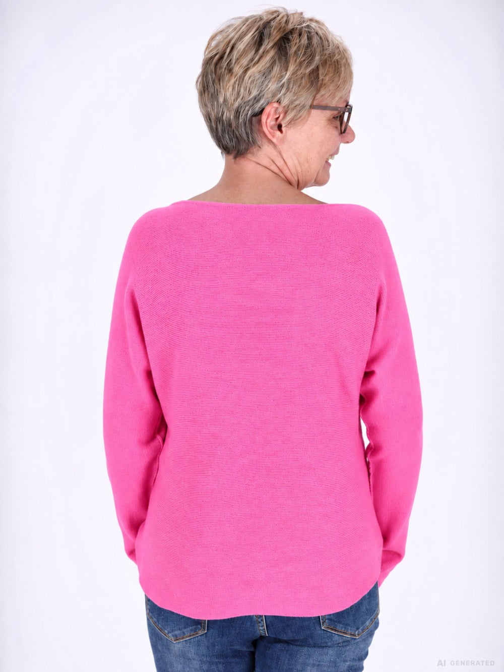 Barbie Pink Strickpullover Damen V-Ausschnitt mit abgerundetem Bund