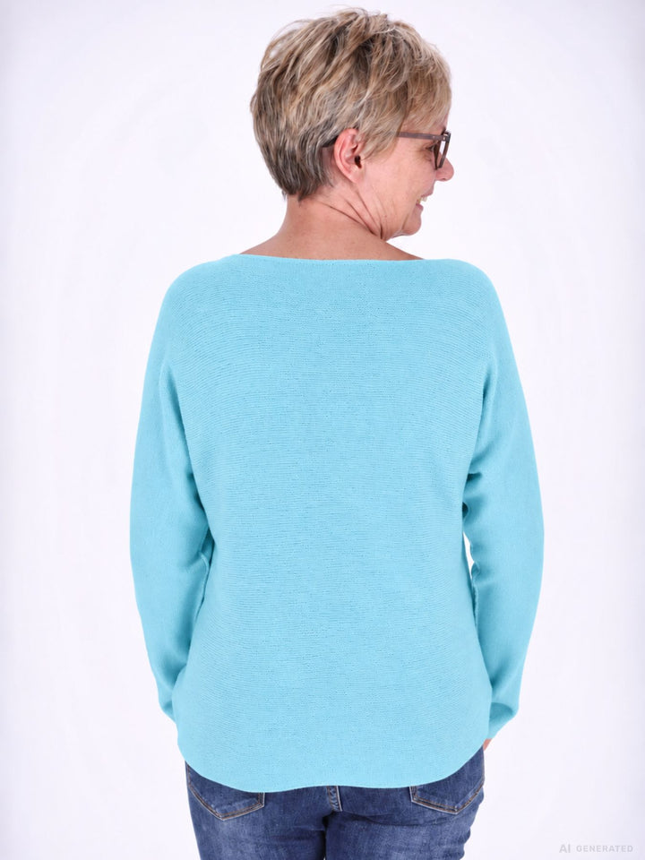 Aqua Strickpullover Damen V-Ausschnitt mit abgerundetem Bund