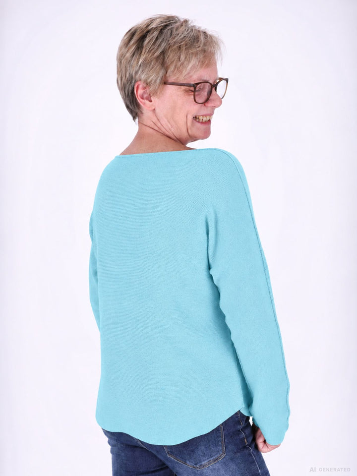 Aqua Strickpullover Damen V-Ausschnitt mit abgerundetem Bund
