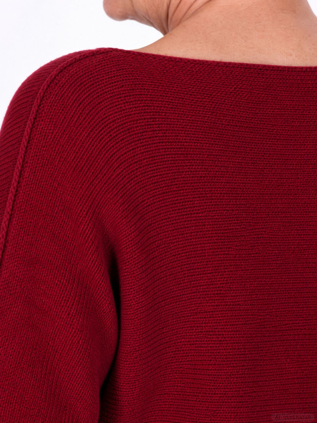 Weinroter Strickpullover Damen V-Ausschnitt mit abgerundetem Bund