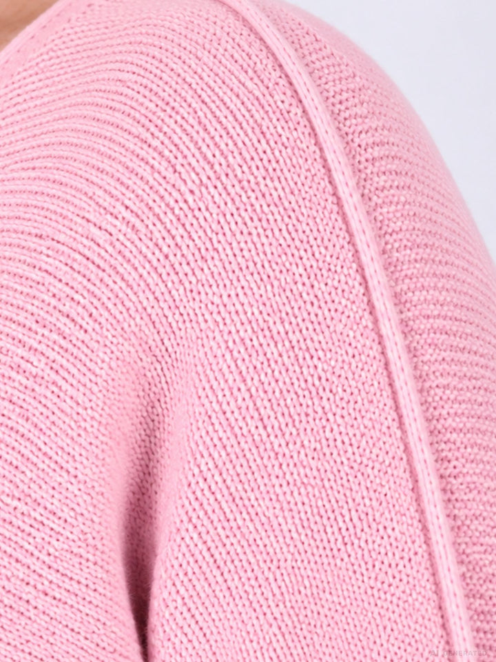 Rosé Strickpullover Damen V-Ausschnitt mit abgerundetem Bund