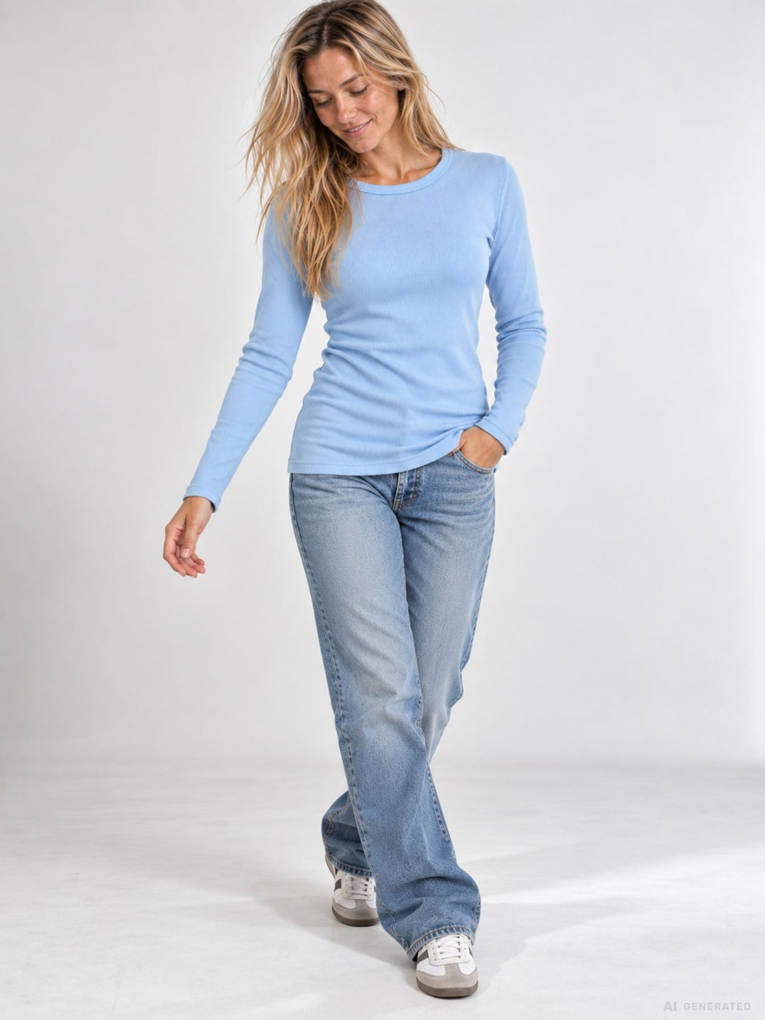 Strickpullover Damen Rundhals „LATINA“ – Hellblau