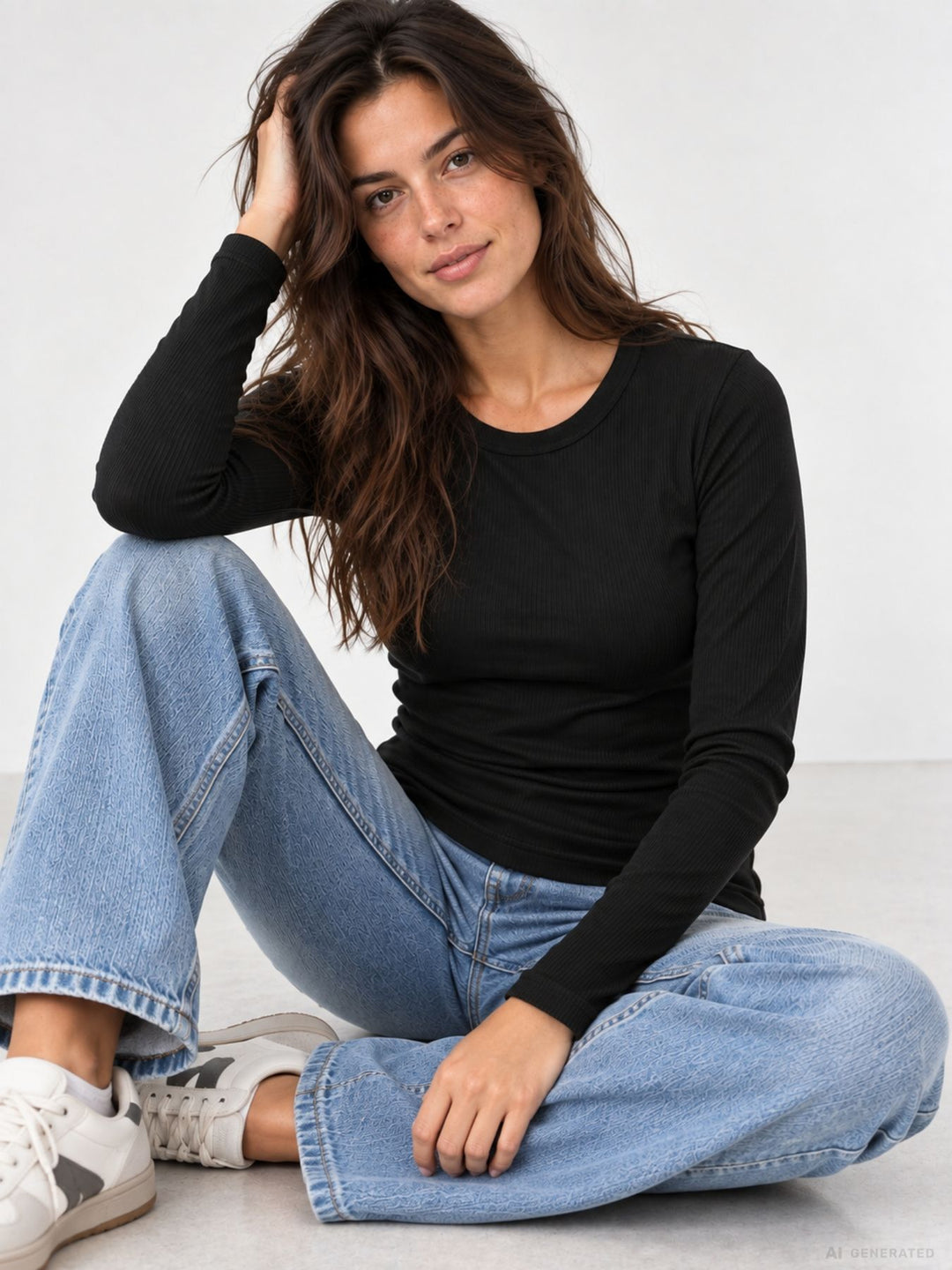 Strickpullover Damen Rundhals „LATINA“ – Schwarz