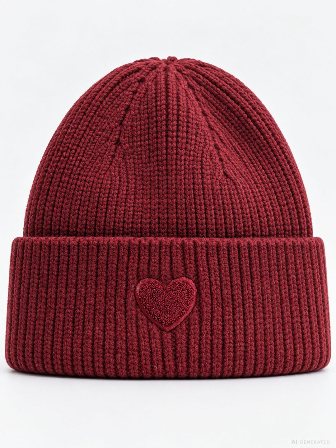 Strickmütze Damen mit Herz Ton-in-Ton – Bordeaux