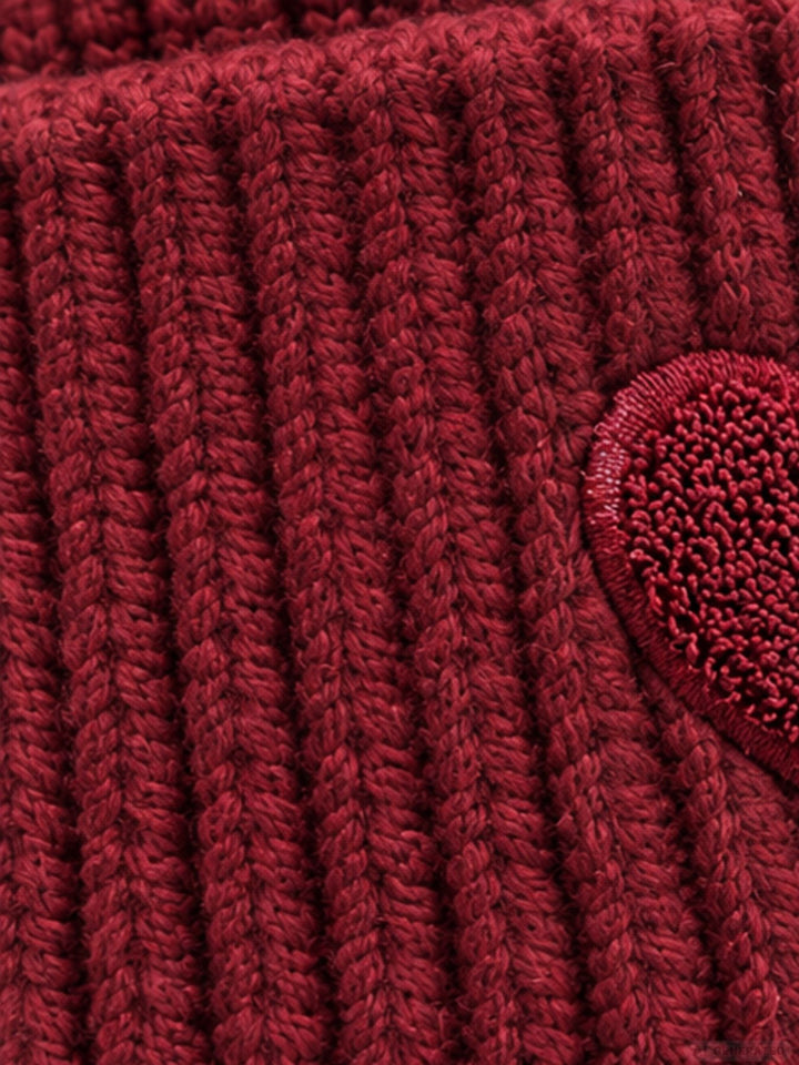 Strickmütze Damen mit Herz Ton-in-Ton – Bordeaux