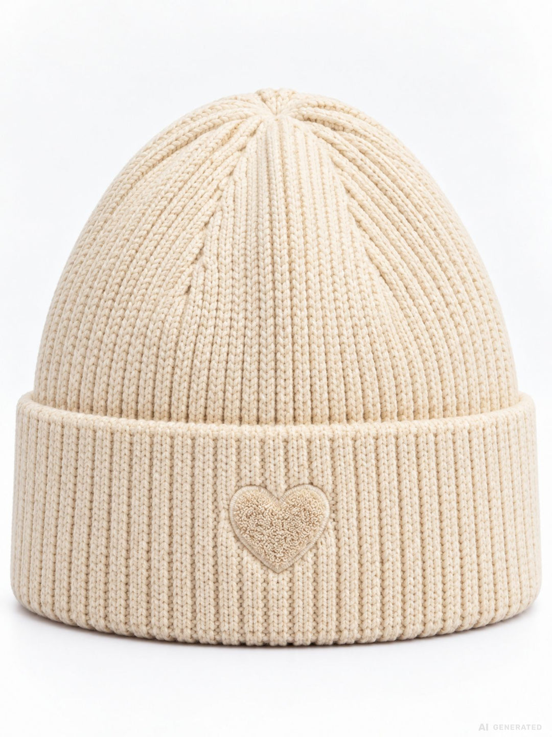 Strickmütze Damen mit Herz Ton-in-Ton – Beige