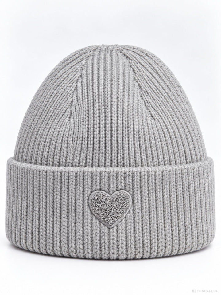 Strickmütze Damen mit Herz Ton-in-Ton – Grau