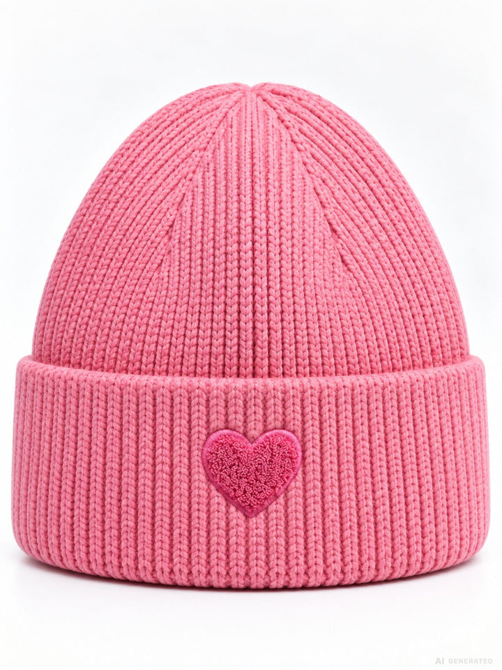 Strickmütze Damen mit Herz Ton-in-Ton – Pink