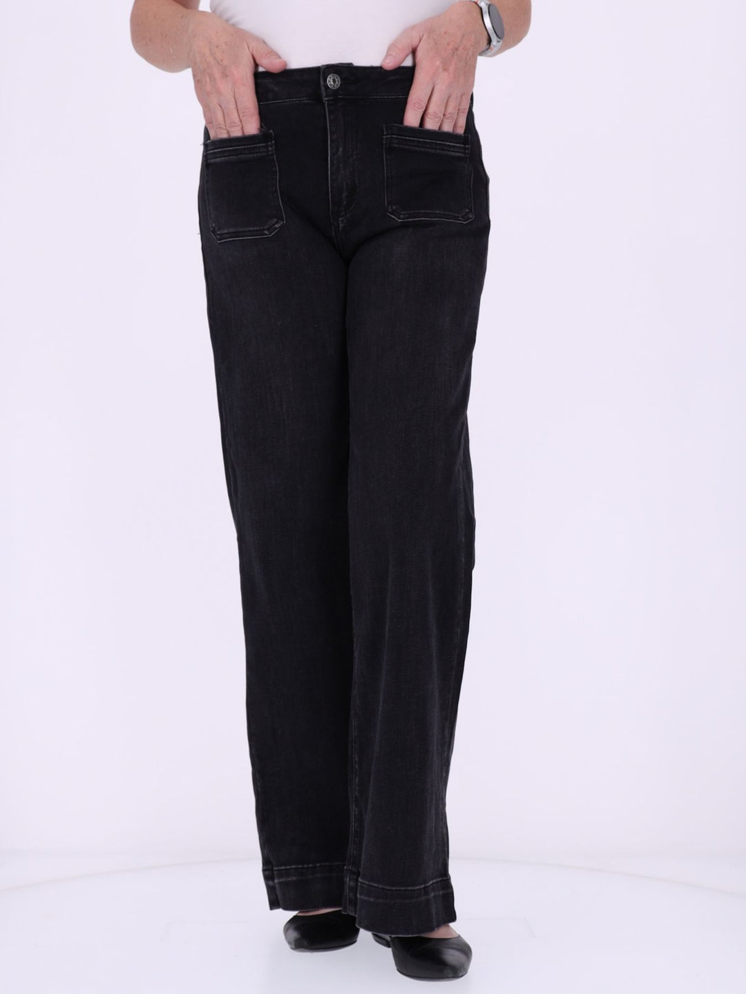 Damen Ballonhose Color Denim mit weitem Bein – Schwarz