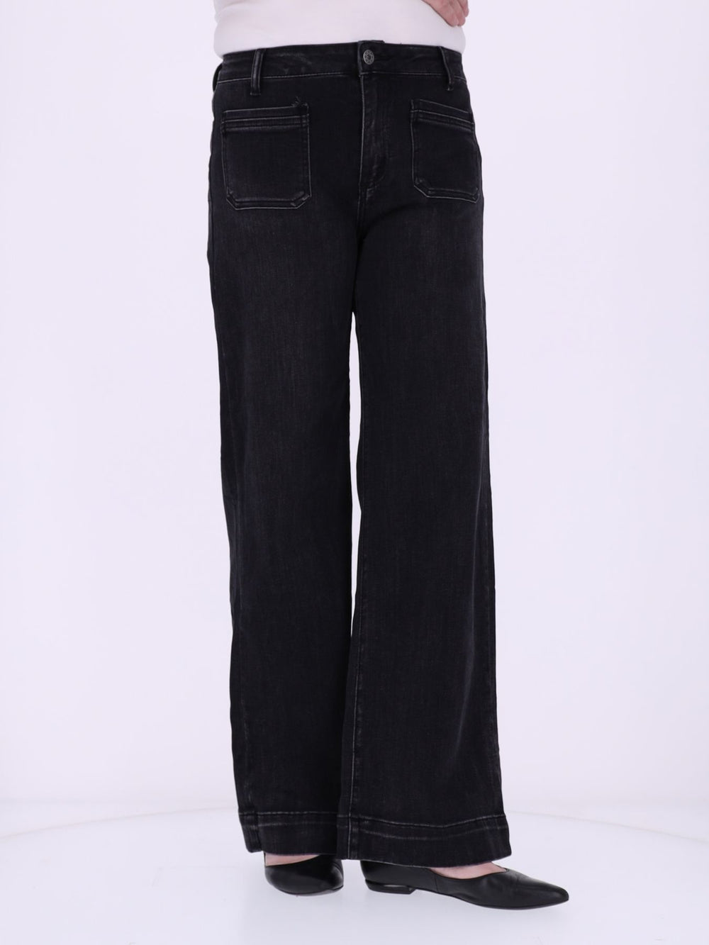 Damen Ballonhose Color Denim mit weitem Bein – Schwarz
