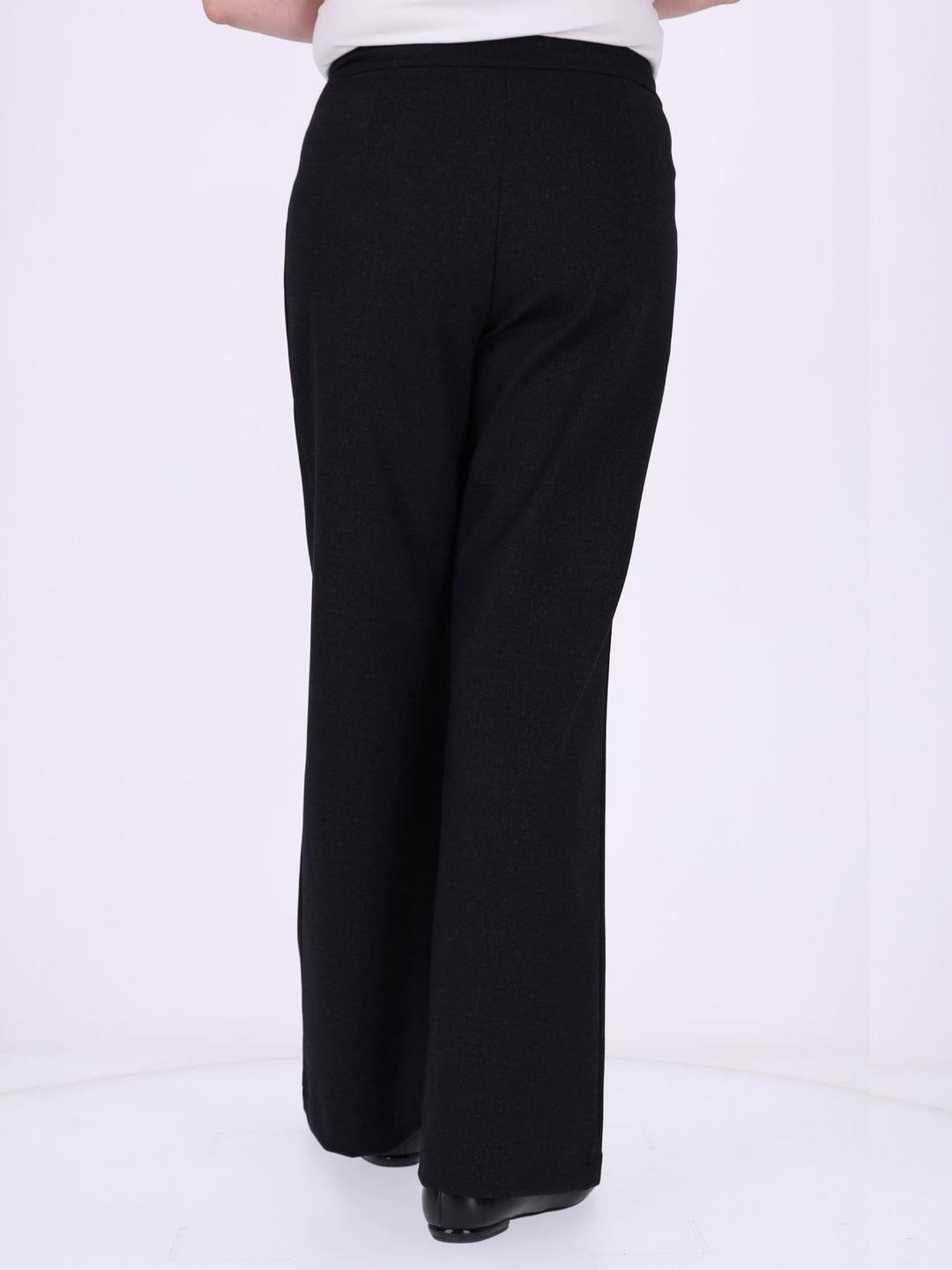 Damen Wide Leg Hose mit seitlichen Knöpfen – Schwarz