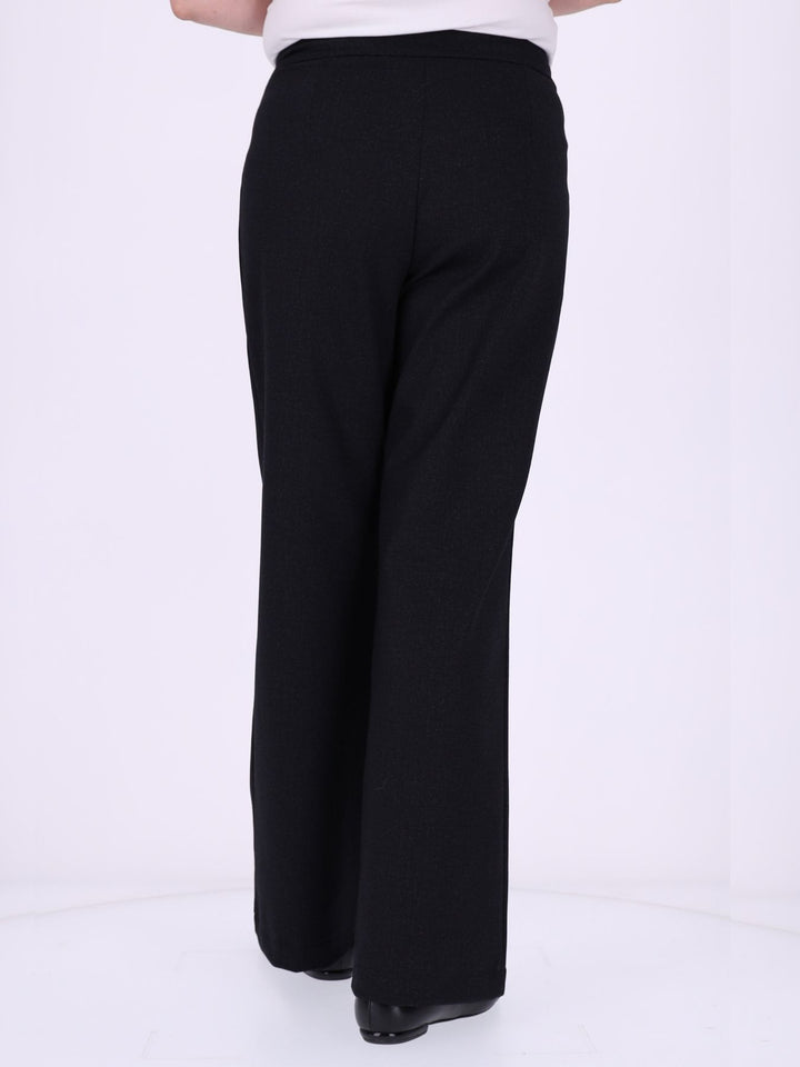 Damen Wide Leg Hose mit seitlichen Knöpfen – Schwarz