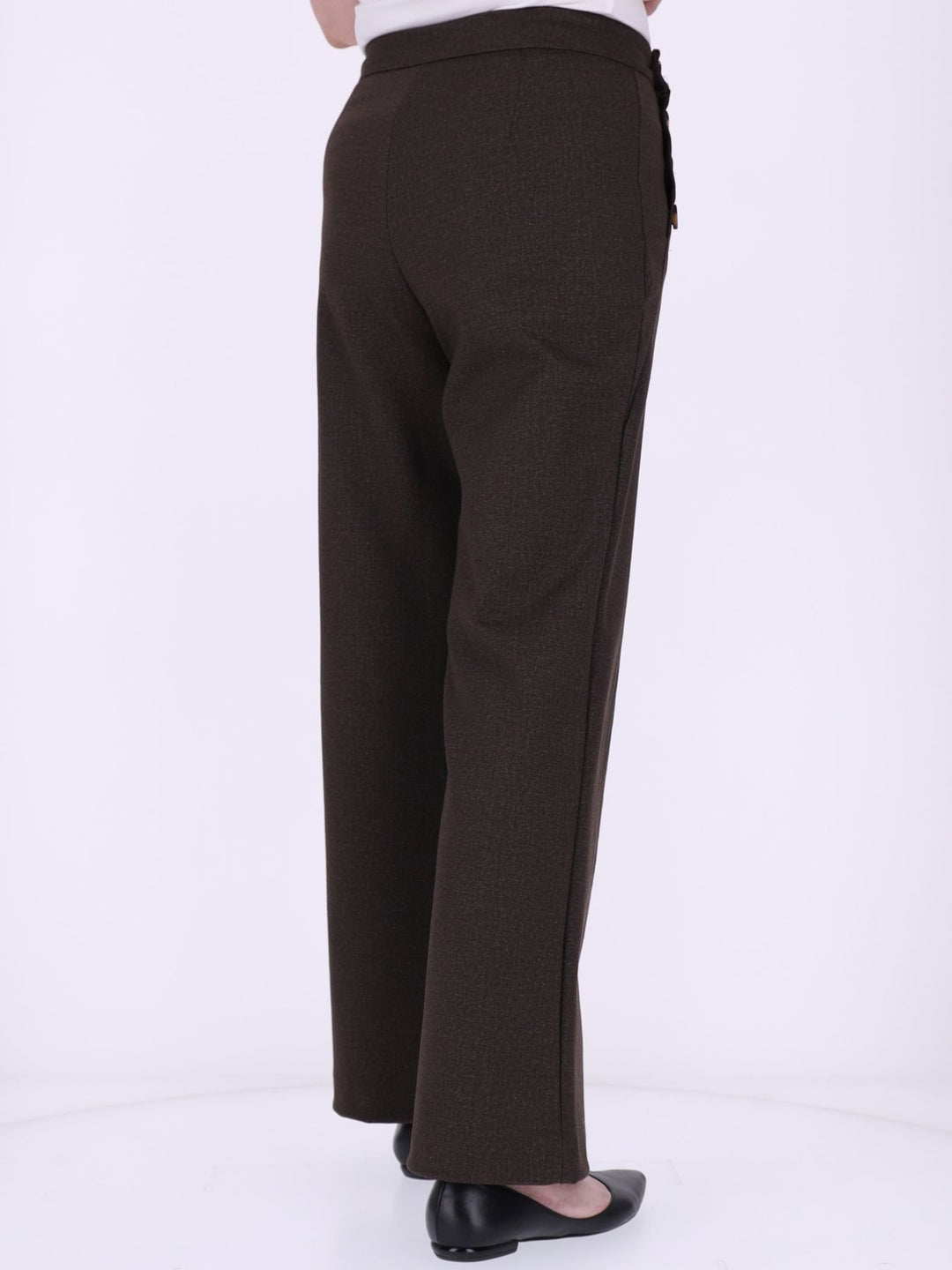 Damen Wide Leg Hose mit seitlichen Knöpfen – Braun