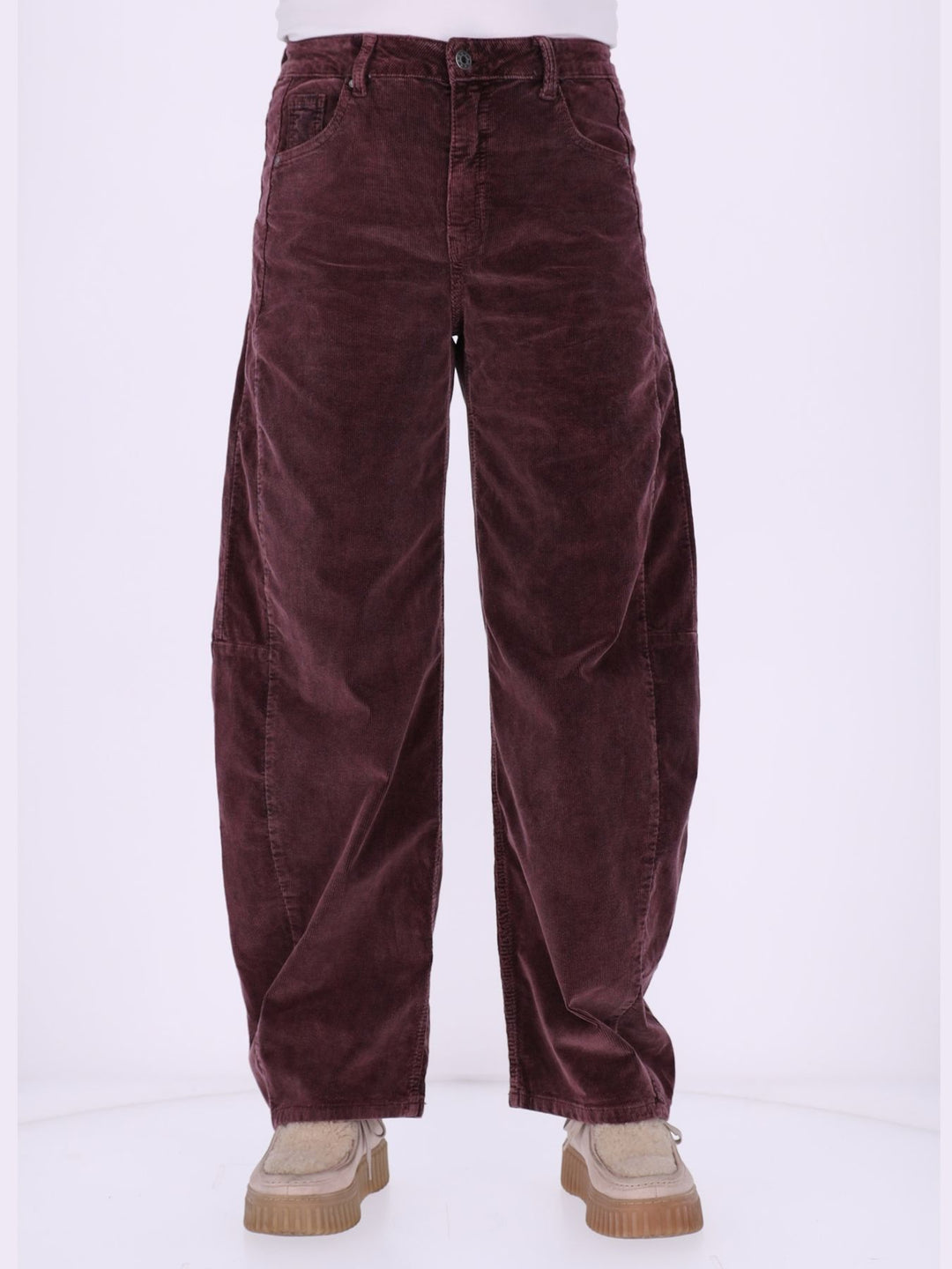 Damen Cordhose Barrel Fit – Raspberry
