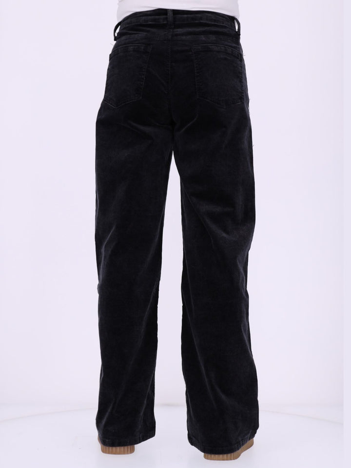 Straight Cordhose Damen weites Bein – Schwarz