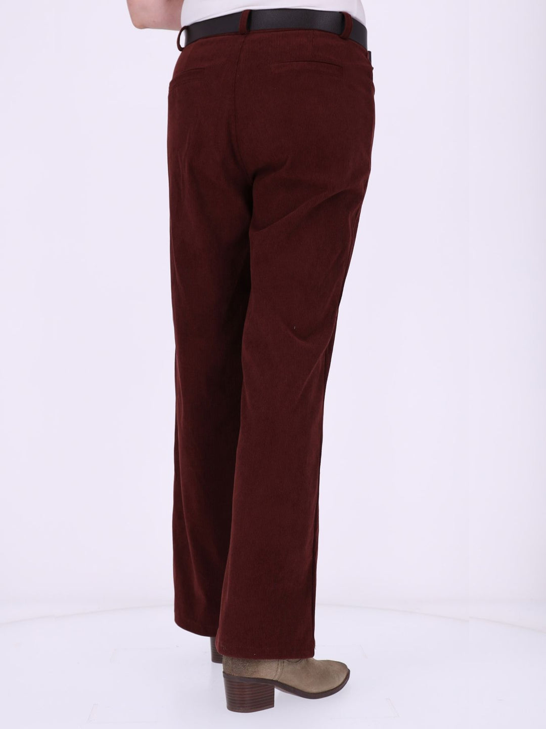 Damen Breitcordhose Wide Leg mit Gürtel – Bordeaux