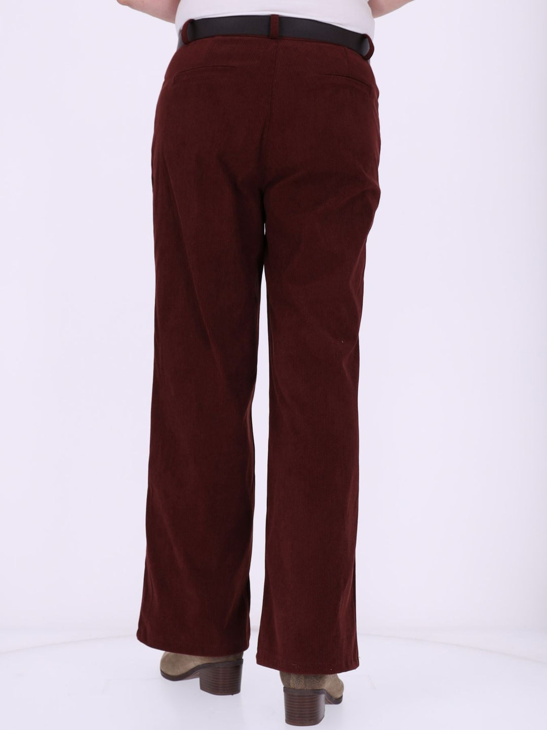 Damen Breitcordhose Wide Leg mit Gürtel – Bordeaux