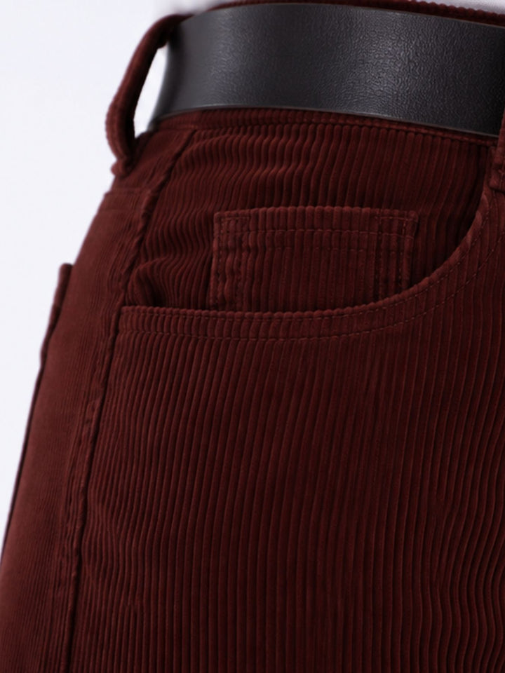 Damen Breitcordhose Wide Leg mit Gürtel – Bordeaux