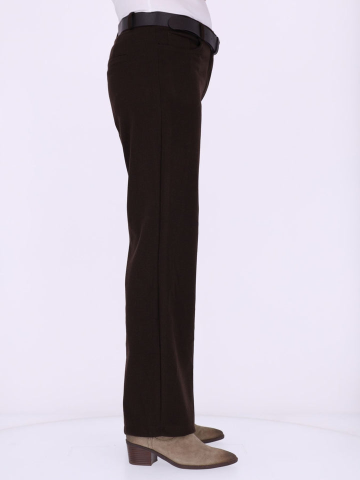 Damen Hose mit weitem Bein in Wolloptik ZIG ZAG – Brown