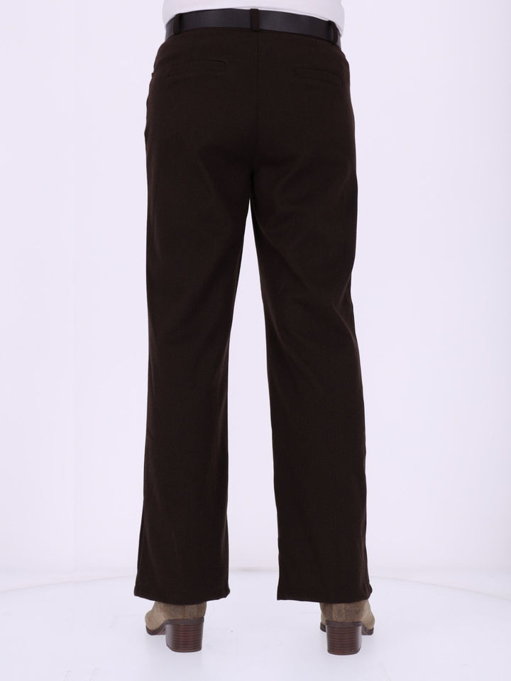 Damen Hose mit weitem Bein in Wolloptik ZIG ZAG – Brown