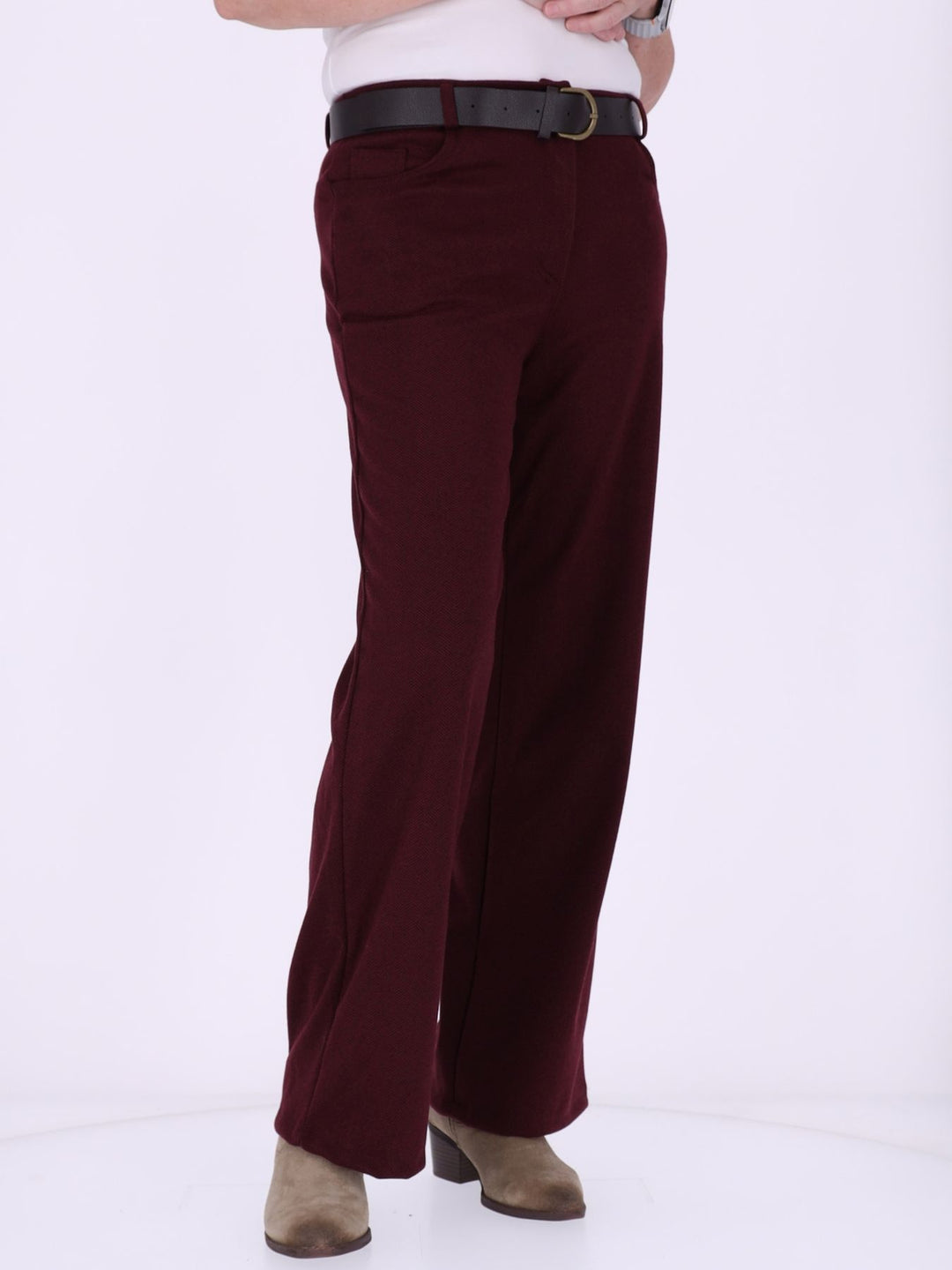 Damen Hose mit weitem Bein in Wolloptik ZIG ZAG – Bordeaux