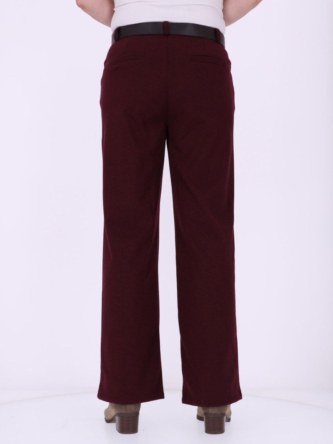 Damen Hose mit weitem Bein in Wolloptik ZIG ZAG – Bordeaux