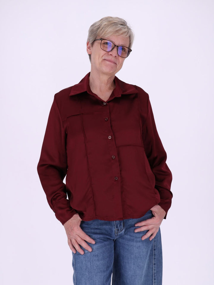 Bordeaux Damenbluse mit Hemdkragen