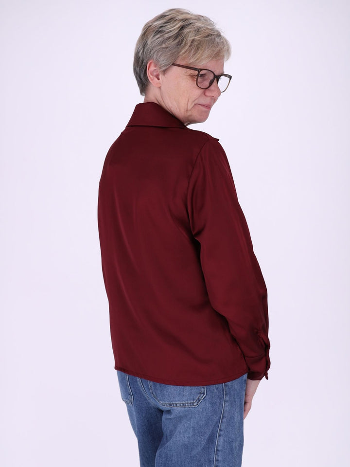 Bordeaux Damenbluse mit Hemdkragen
