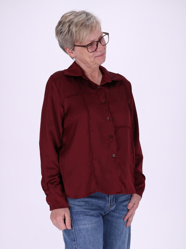 Bordeaux Damenbluse mit Hemdkragen