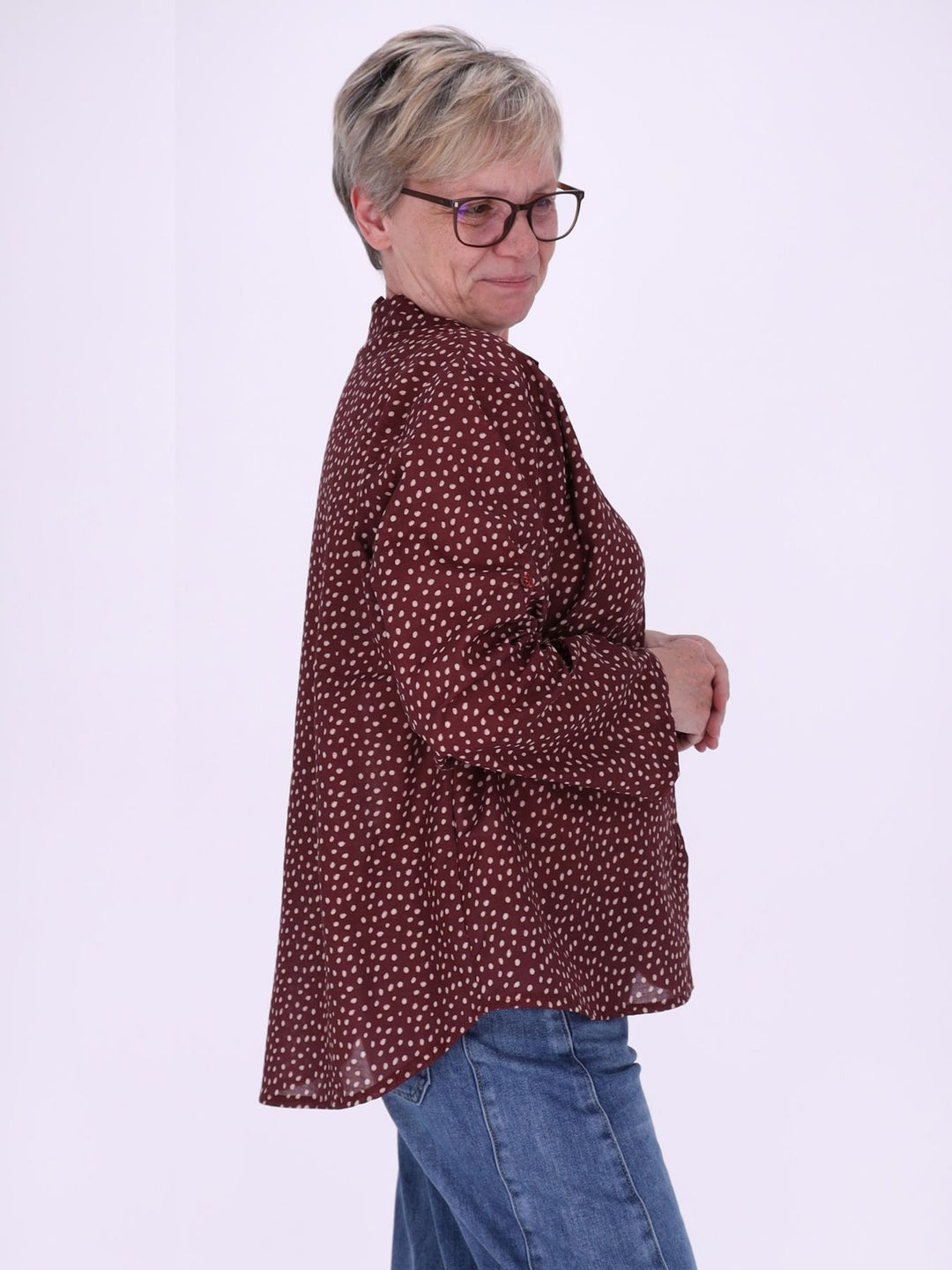 Bluse Damen Baumwolle AOP Tupfen