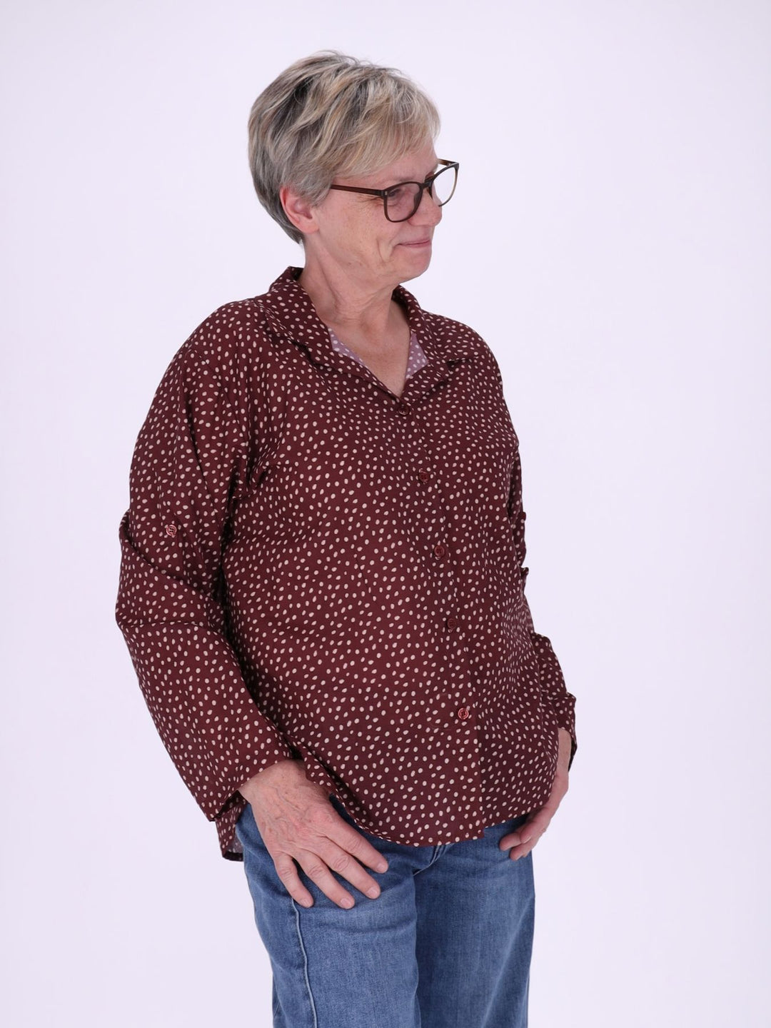 Bluse Damen Baumwolle AOP Tupfen