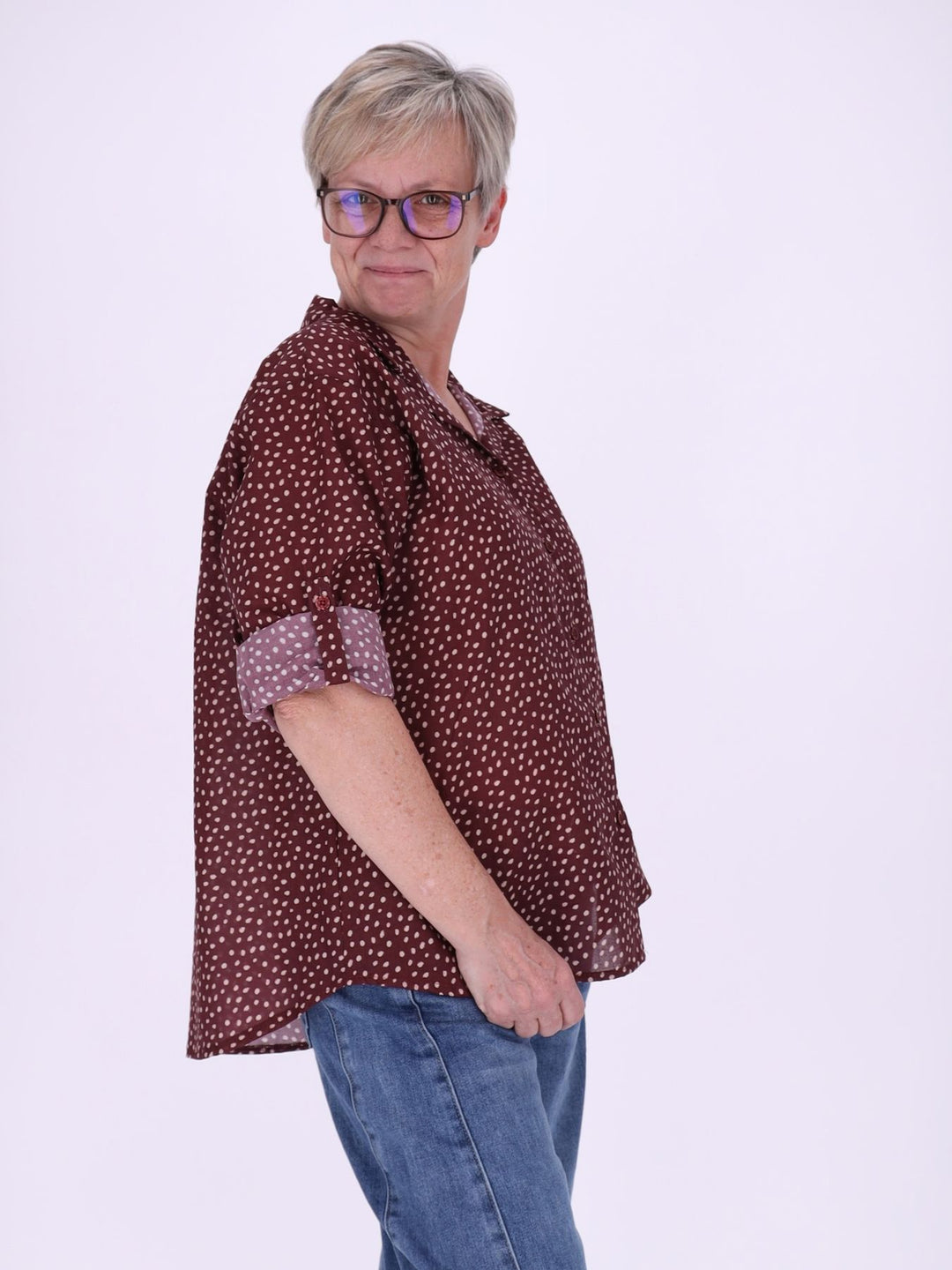 Bluse Damen Baumwolle AOP Tupfen