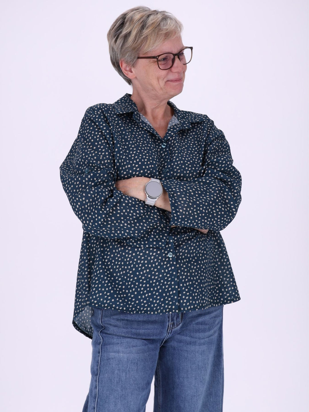 Bluse Damen Baumwolle AOP Tupfen