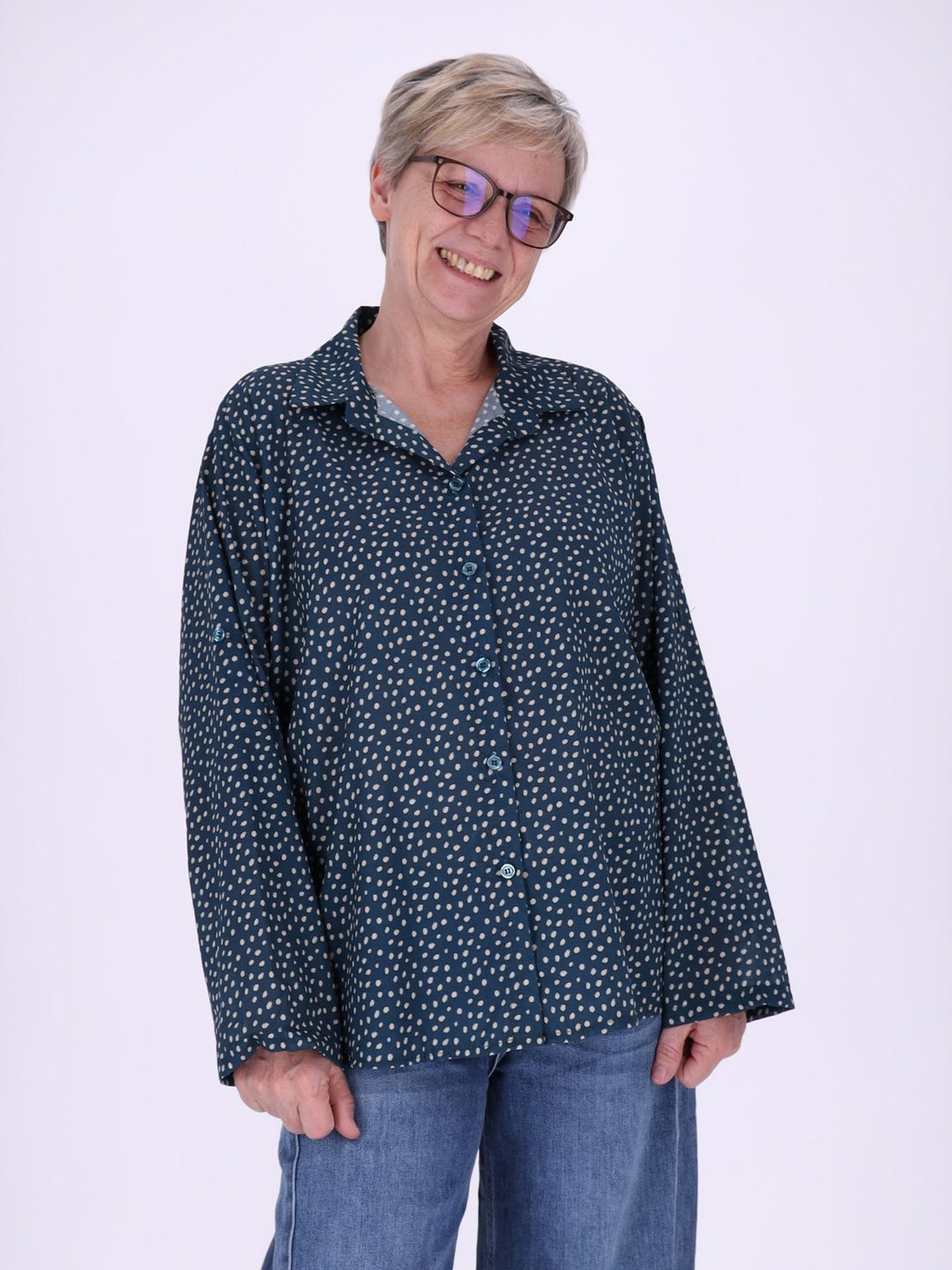 Bluse Damen Baumwolle AOP Tupfen