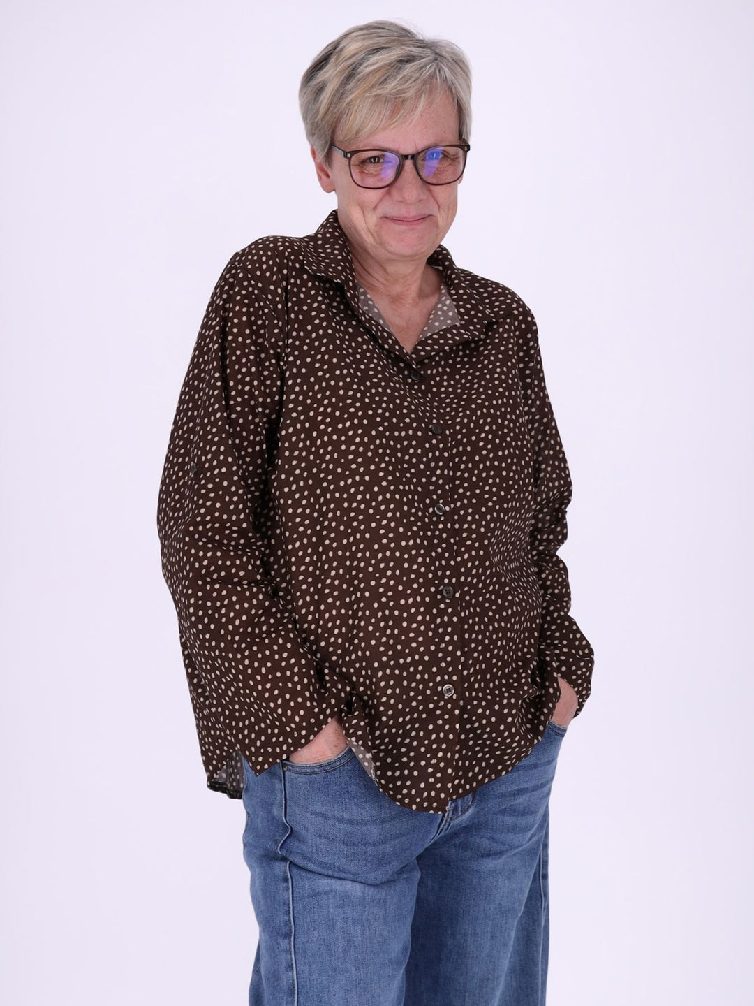 Bluse Damen Baumwolle AOP Tupfen