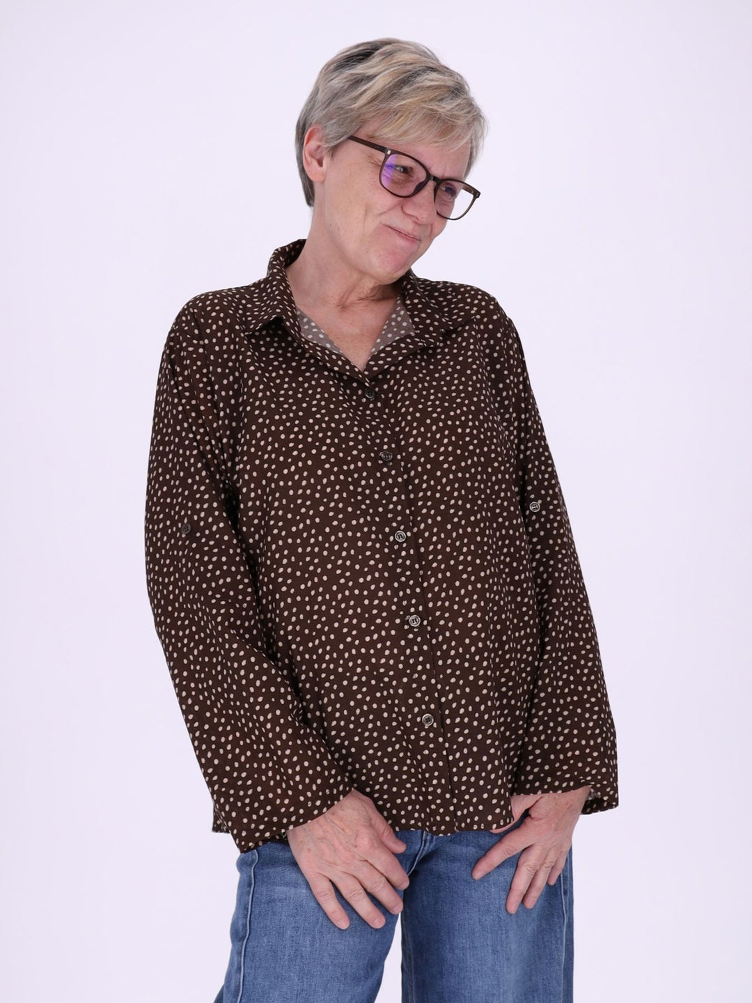 Bluse Damen Baumwolle AOP Tupfen