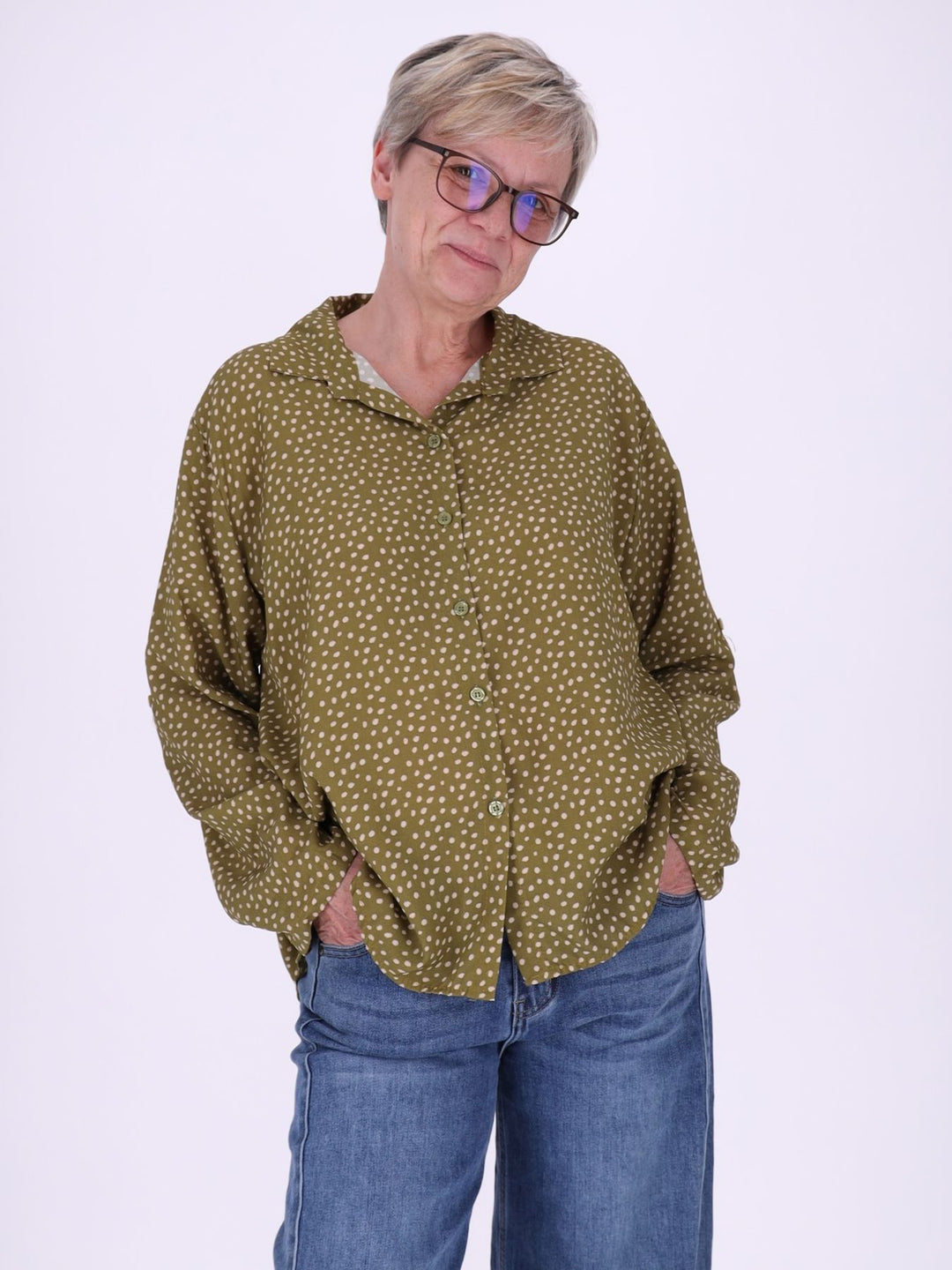 Bluse Damen Baumwolle AOP Tupfen