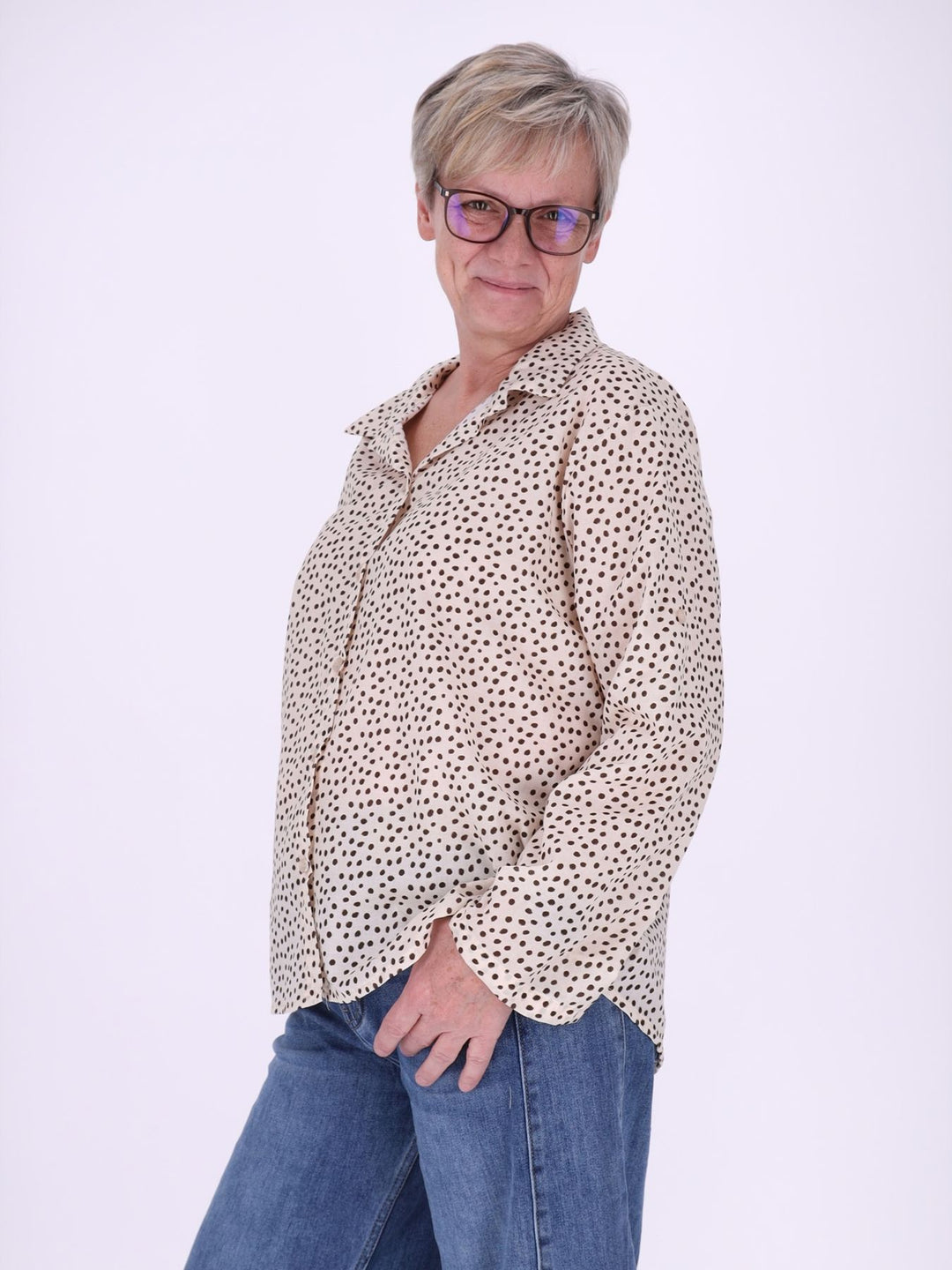 Bluse Damen Baumwolle AOP Tupfen