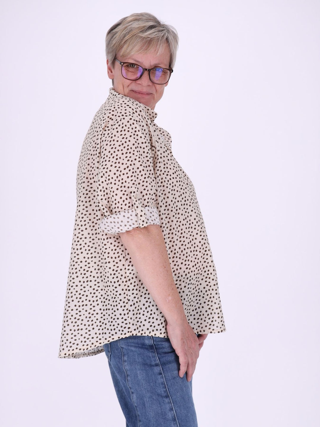 Bluse Damen Baumwolle AOP Tupfen