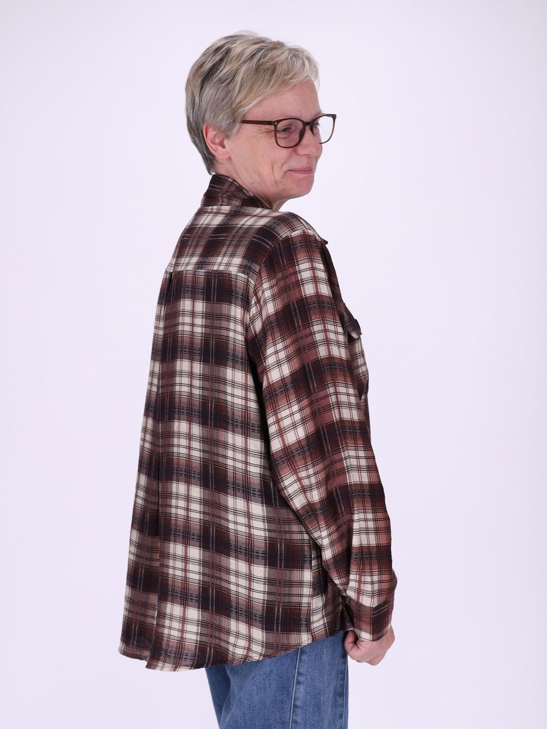 Bluse Damen Karo geknöpfte Brusttaschen