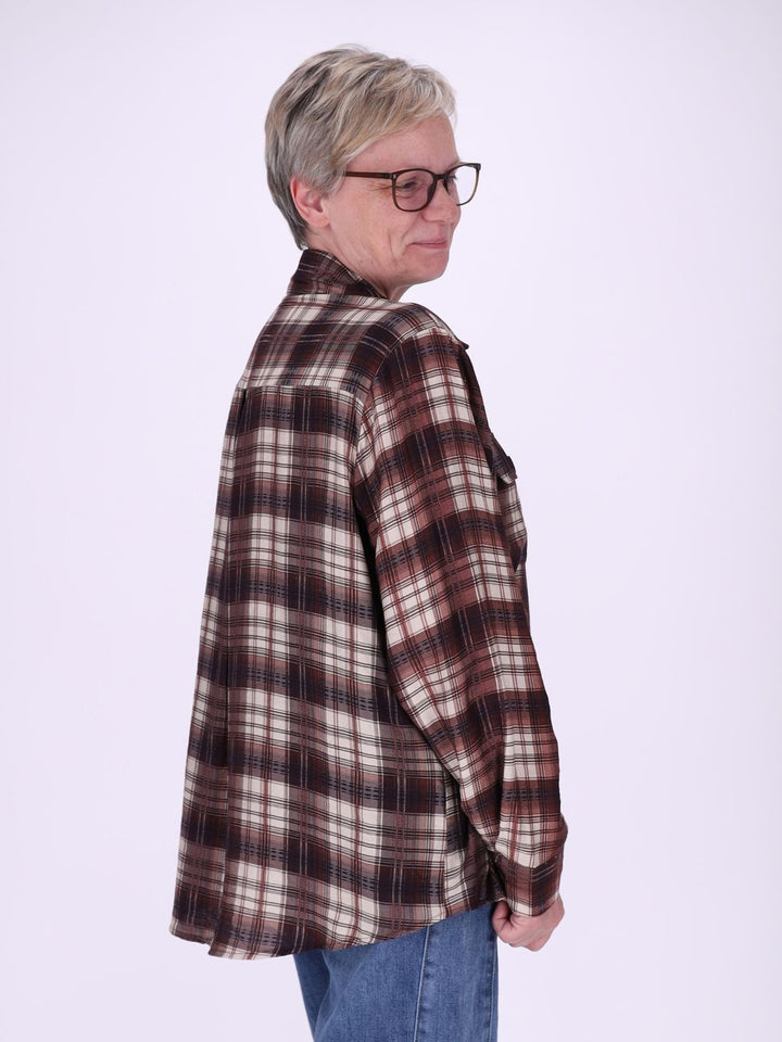 Bluse Damen Karo geknöpfte Brusttaschen
