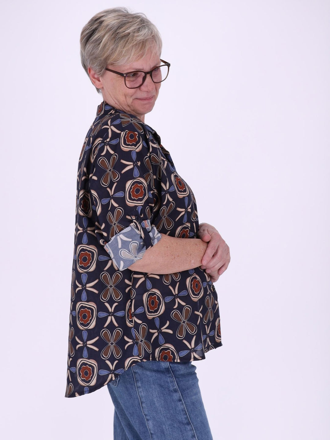 Bluse Damen Baumwolle AOP Blüten