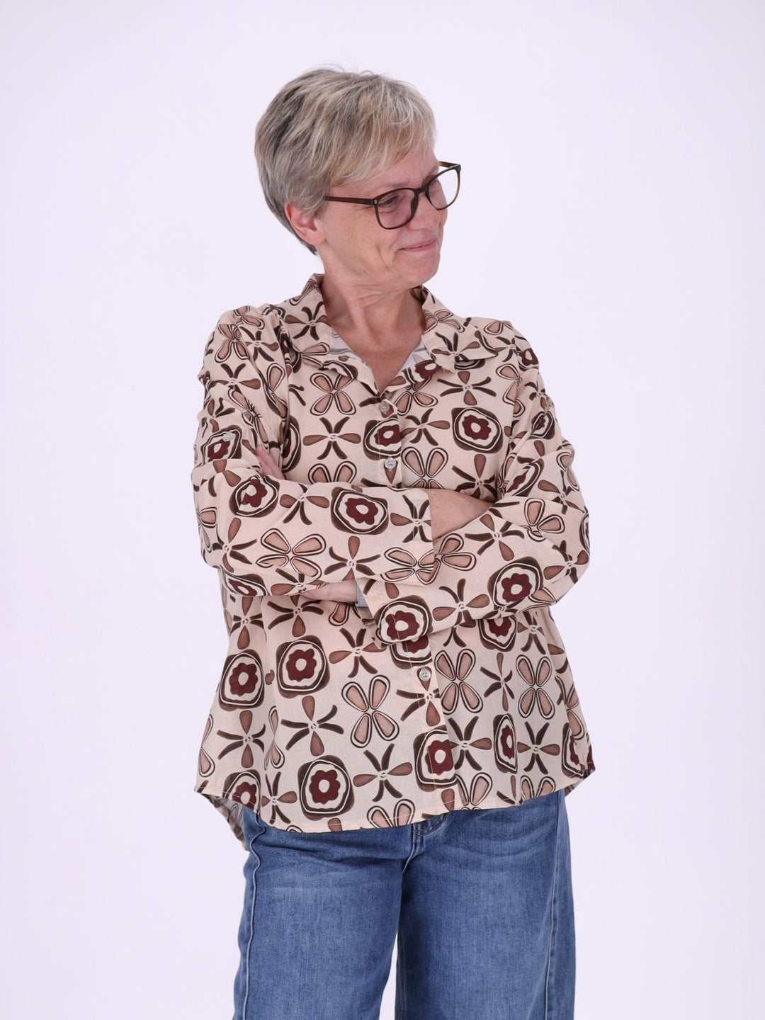 Bluse Damen Baumwolle AOP Blüten