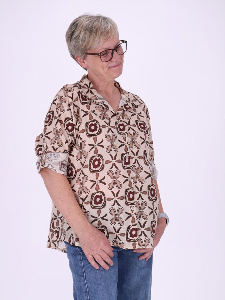 Bluse Damen Baumwolle AOP Blüten