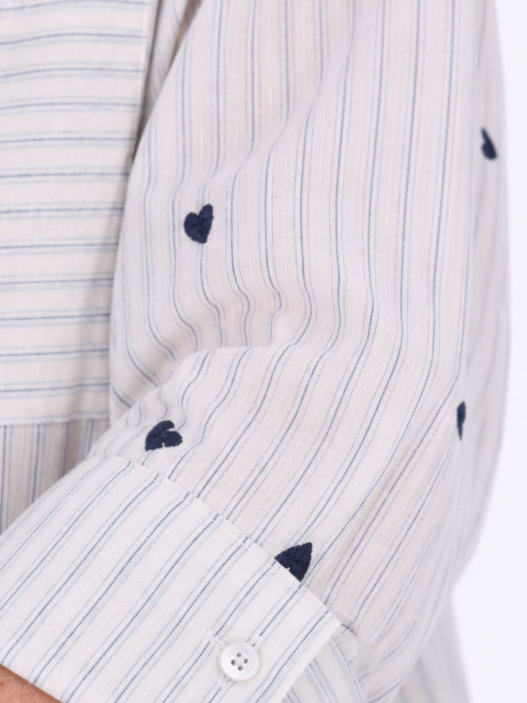 Bluse Damen Streifen Herzchen Stickerei Brusttaschen