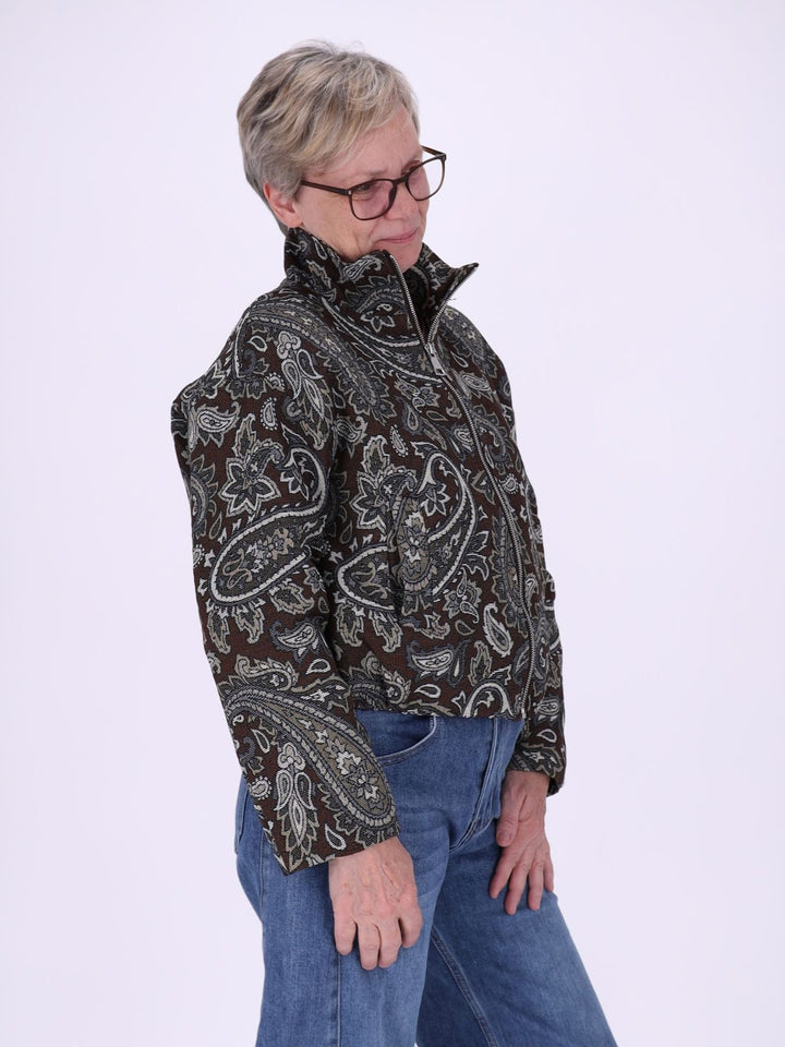 Damen Blousonjacke kurz Gobelin Paisley – Braun