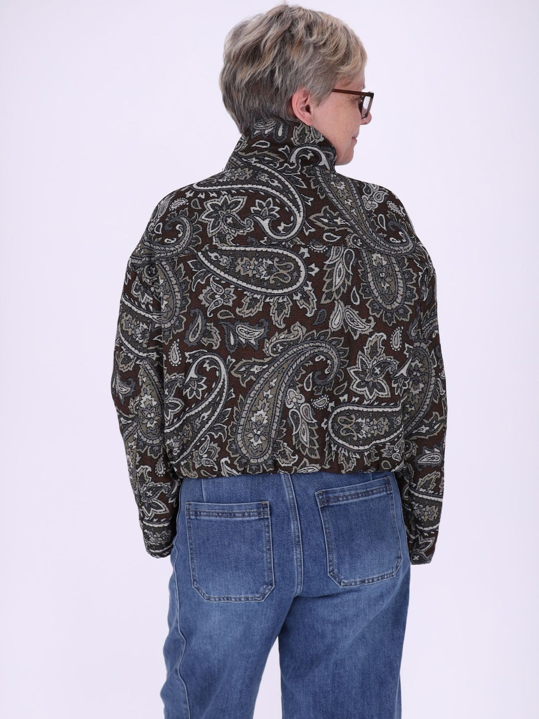Damen Blousonjacke kurz Gobelin Paisley – Braun
