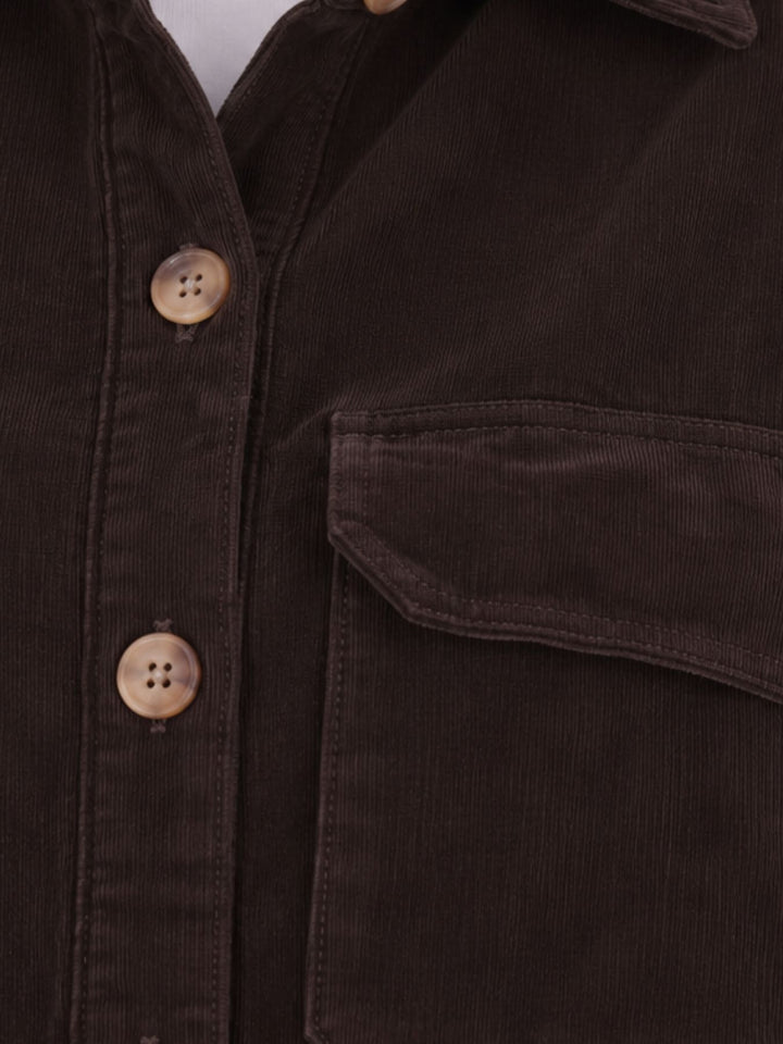 Damen Cord-Overshirt Braun – mit kariertem Innenfutter
