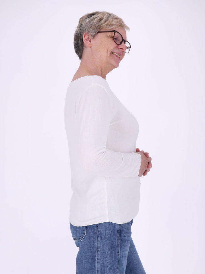 Damen Feinstrickshirt mit Rundhalsausschnitt – Weiß
